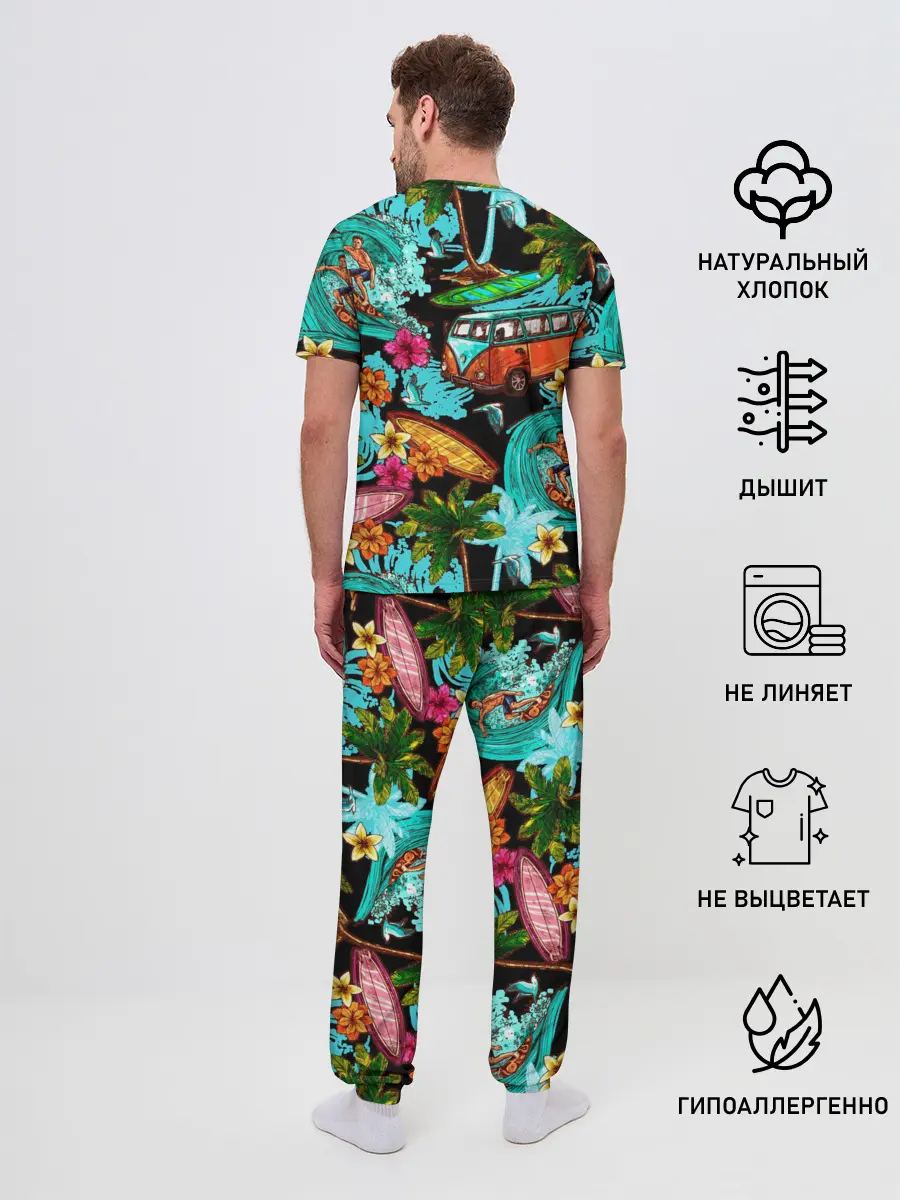 Мужская пижама с брюками / Пальмы, волны, серфинг