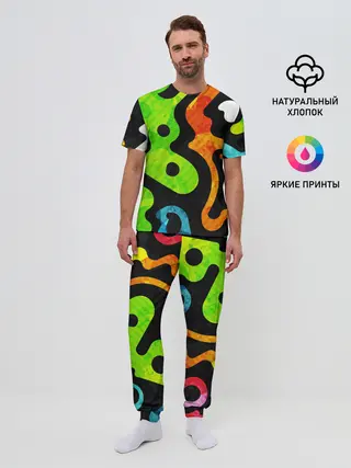Мужская пижама с брюками / Разноцветные Кляксы Фигуры