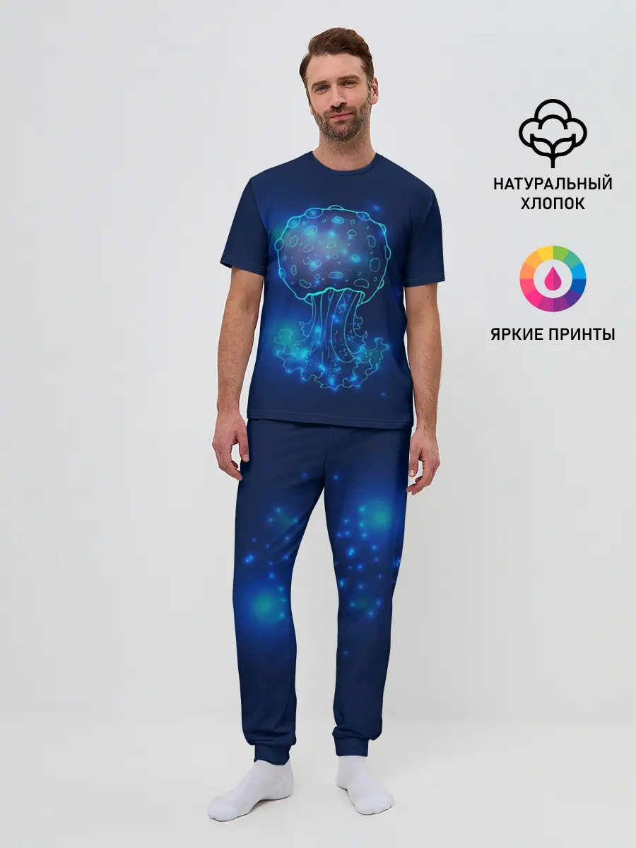 Мужская пижама с брюками / Медуза на синем