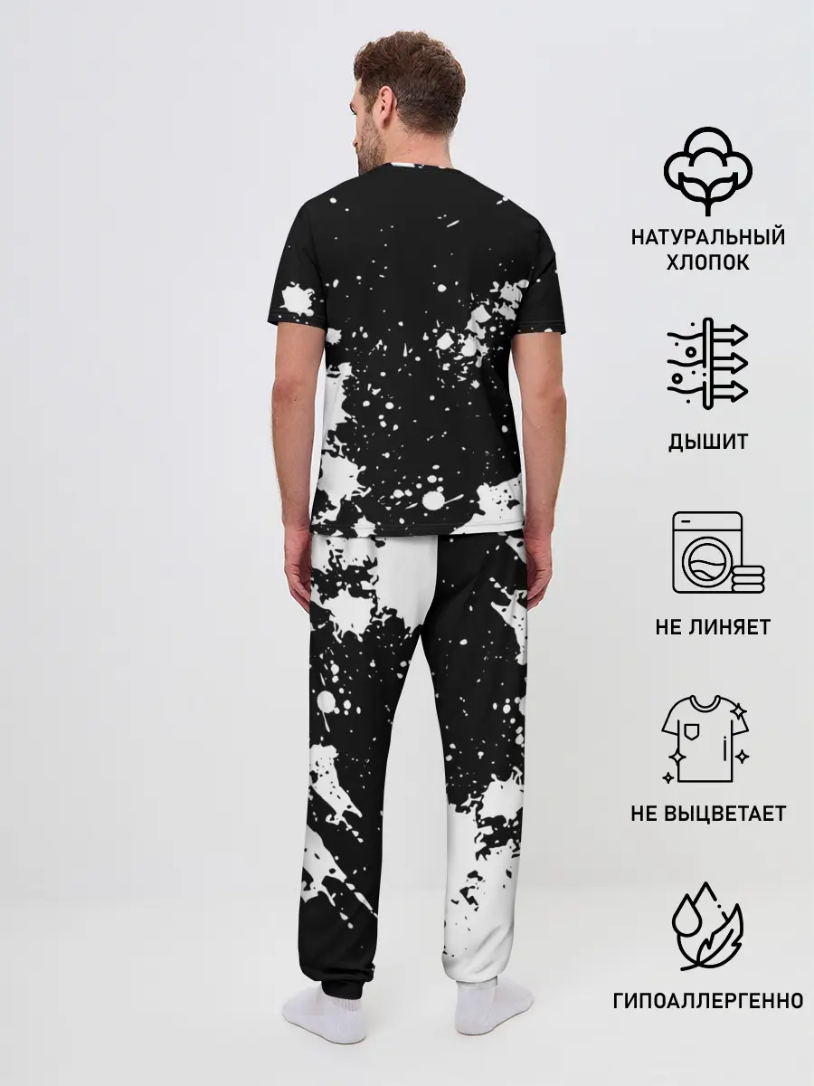 Мужская пижама с брюками / Fly High Haikyu!! черно - белый