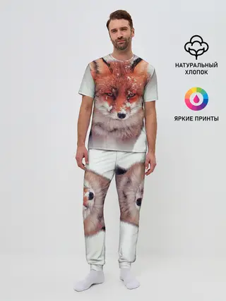 Мужская пижама с брюками / Лисица и снег