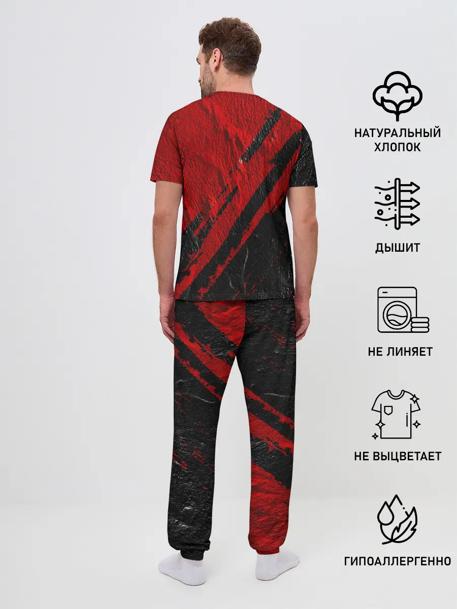 Мужская пижама с брюками / Красное чёрное 3D