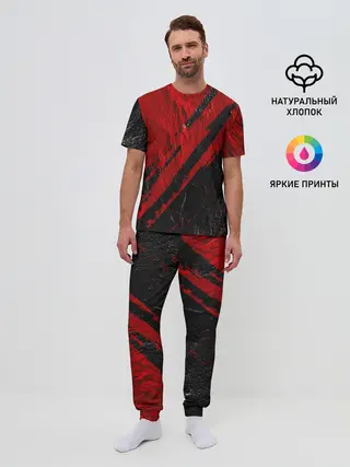 Мужская пижама с брюками / Красное чёрное 3D