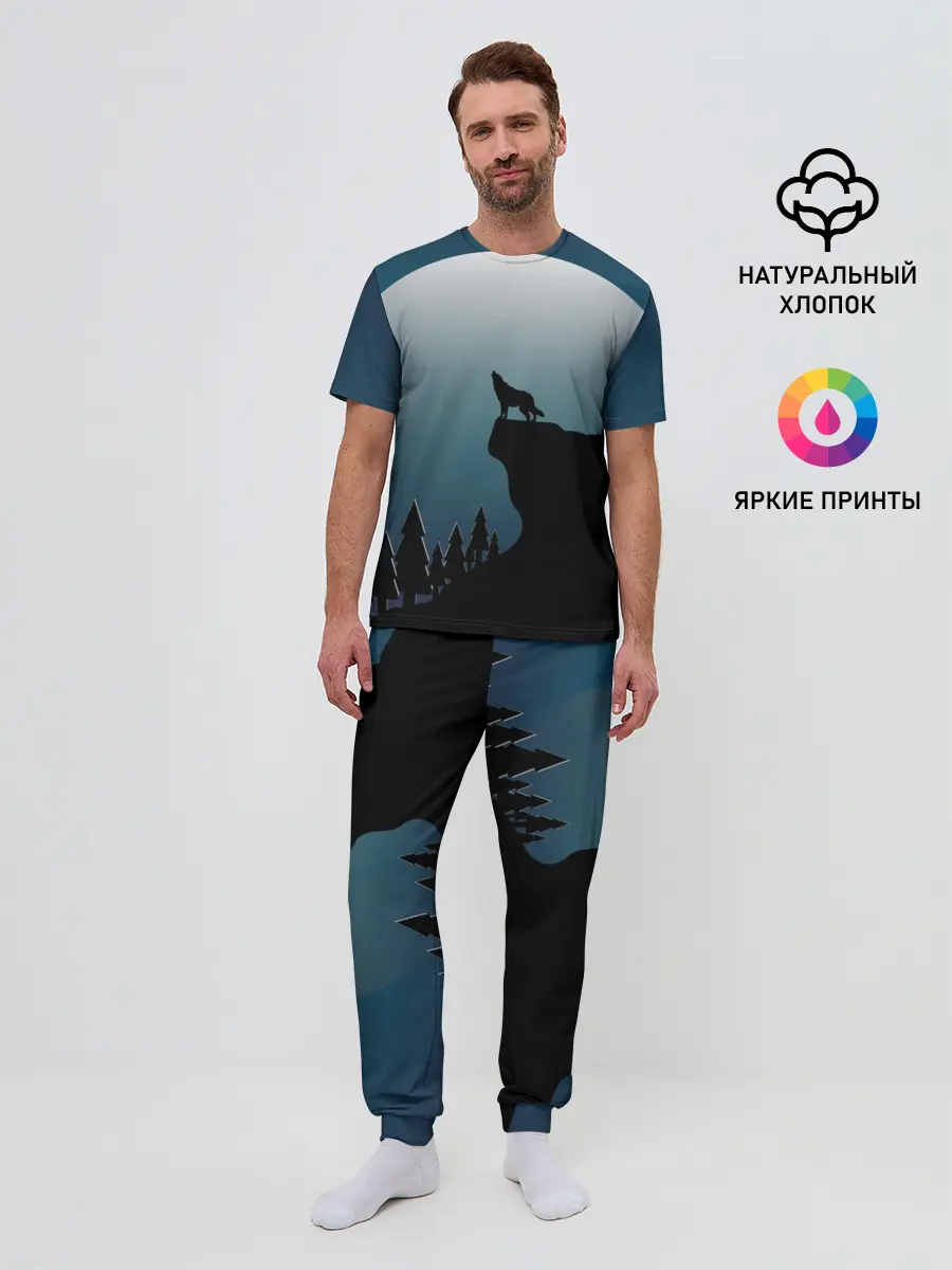 Мужская пижама с брюками / ВОЛК И ЛУНА 3D