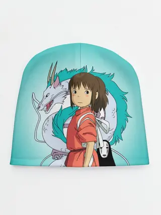 Детская шапка / Тихиро и Хаку зеленый фон
