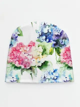 Детская шапка / Акварель, гортензии