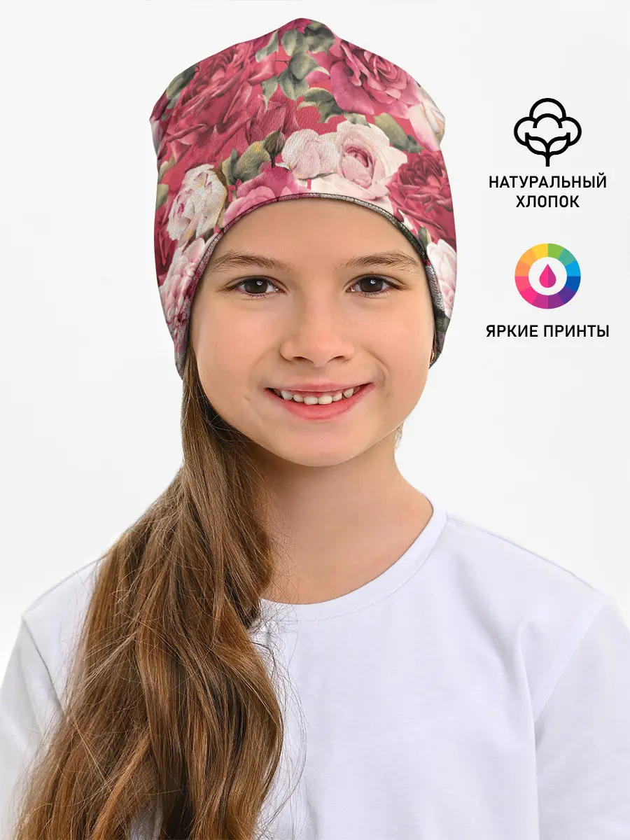 Детская шапка / Акварель, розы