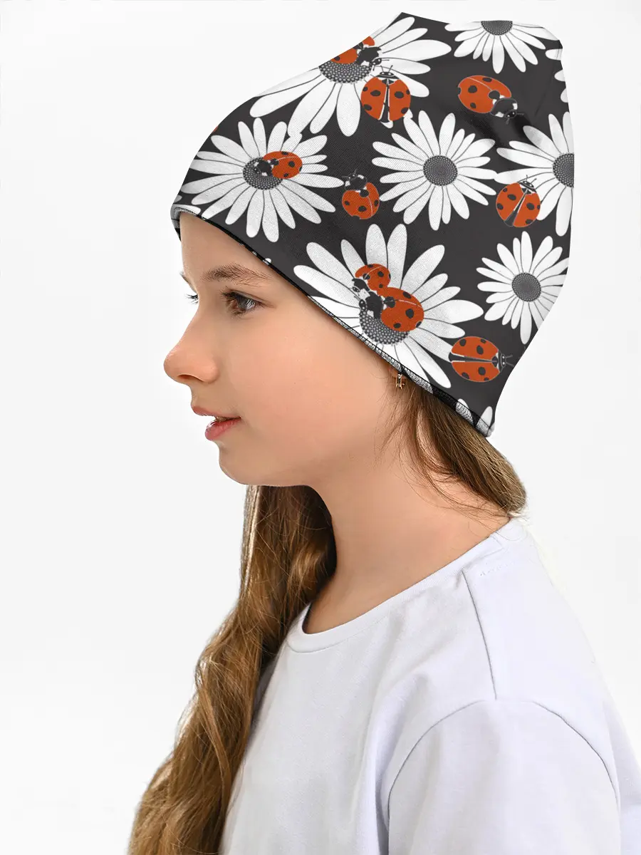 Детская шапка / Божьи коровки на ромашках