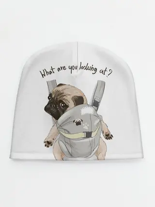 Детская шапка / Мопс в рюкзаке