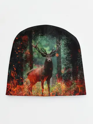 Детская шапка / Олень в горящем лесу Сибири