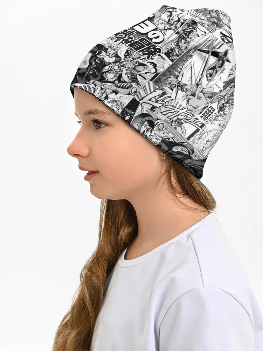 Детская шапка / Серый комикс jojo