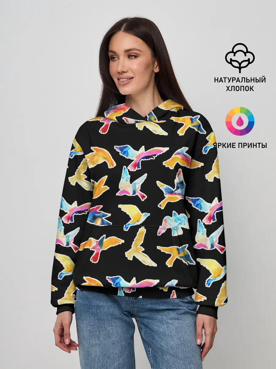 Женское худи / акварельные птицы