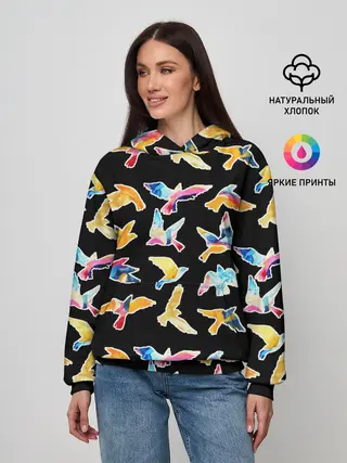 Женское худи / акварельные птицы