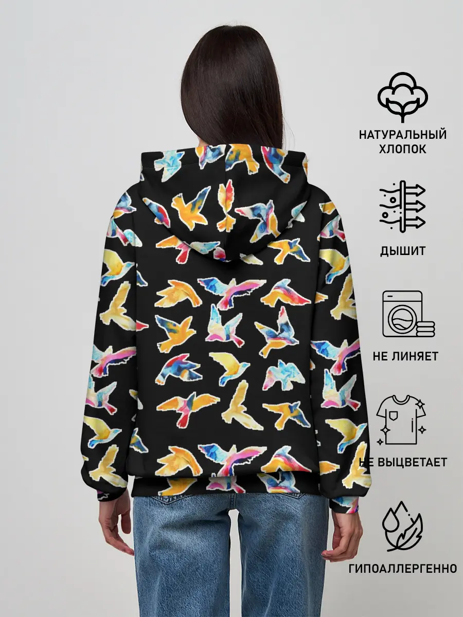 Женское худи / парящие акварельные птицы