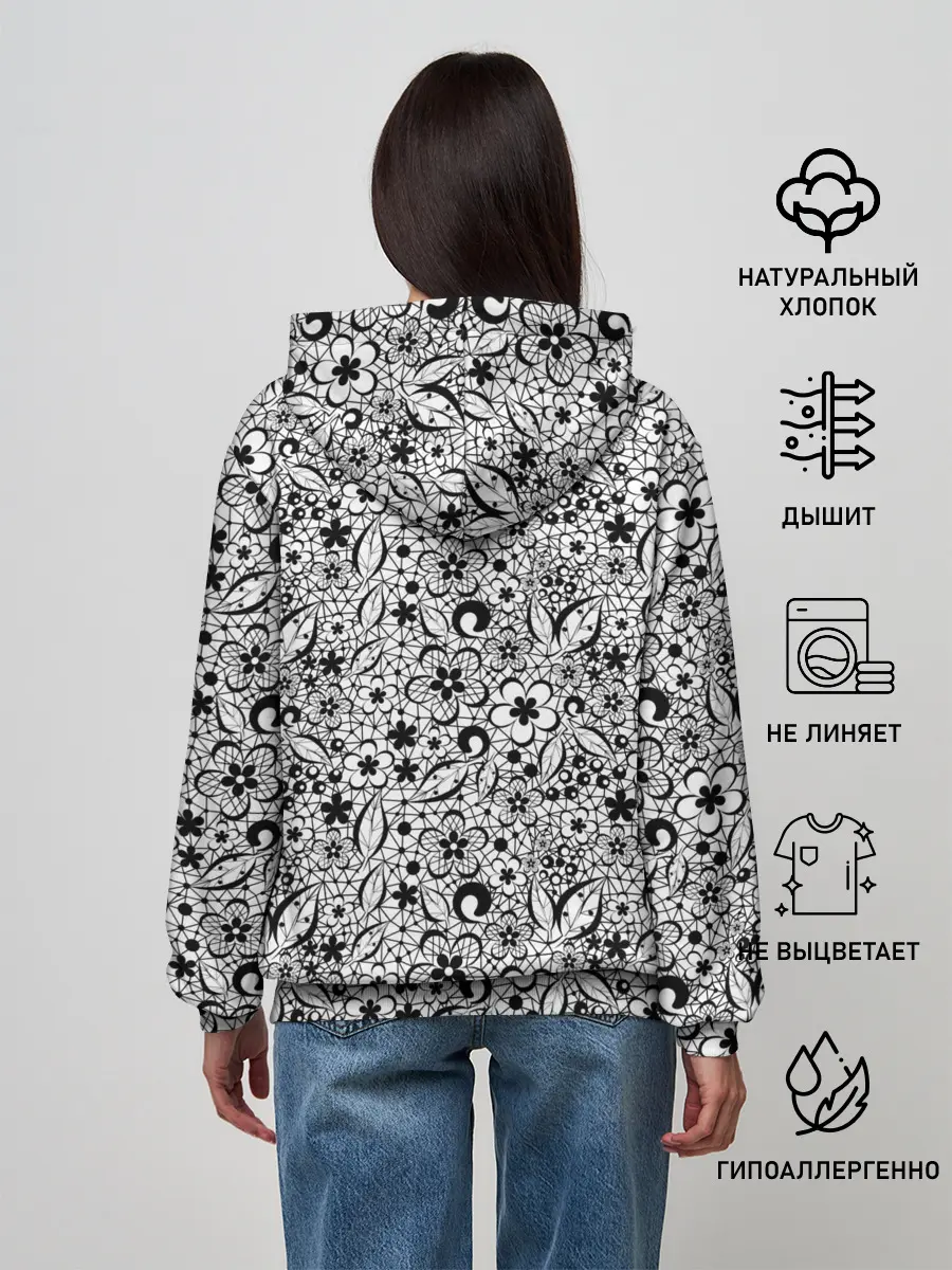 Женское худи / Черное кружево цветочное