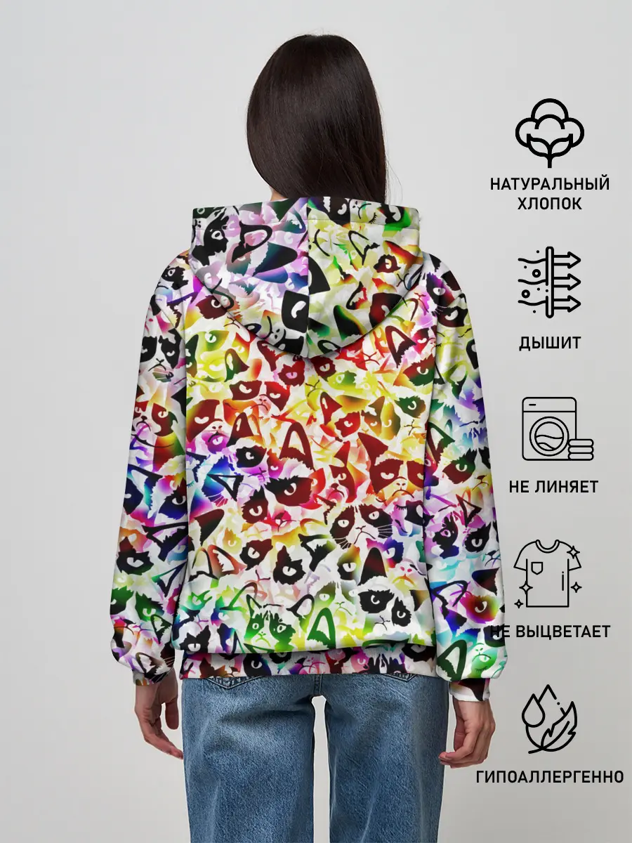 Женское худи / Веселый узор из грустных котов