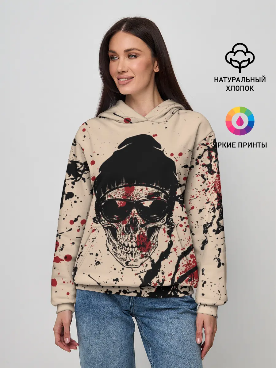 Женское худи / Череп Хипстер Брызги Краски