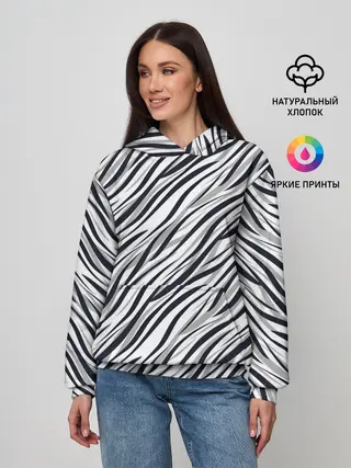 Женское худи / Черно-белый полосатый тигровый