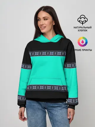 Женское худи / Черно-бирюзовый узор