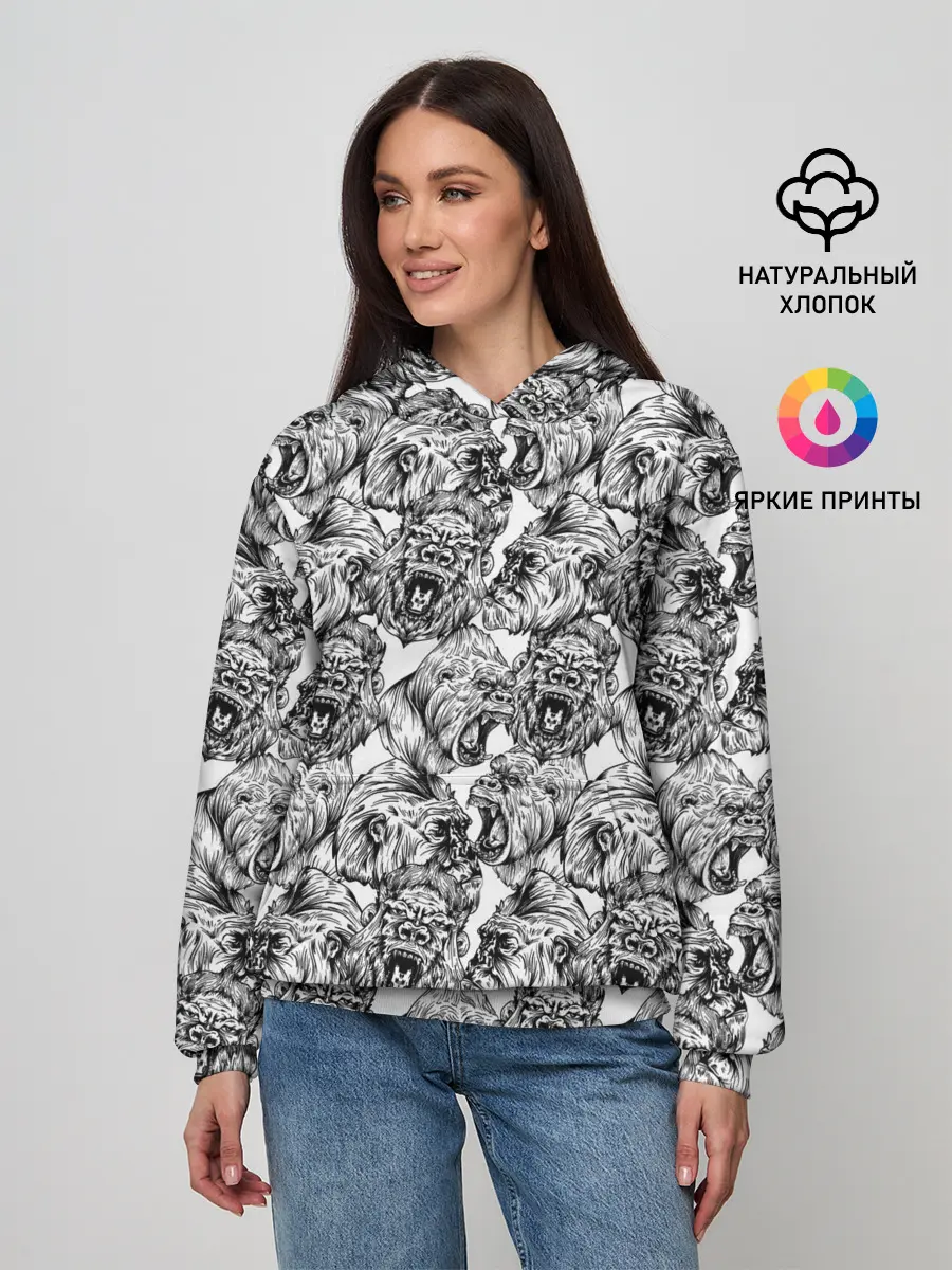Женское худи / Злые Гориллы - Паттерн