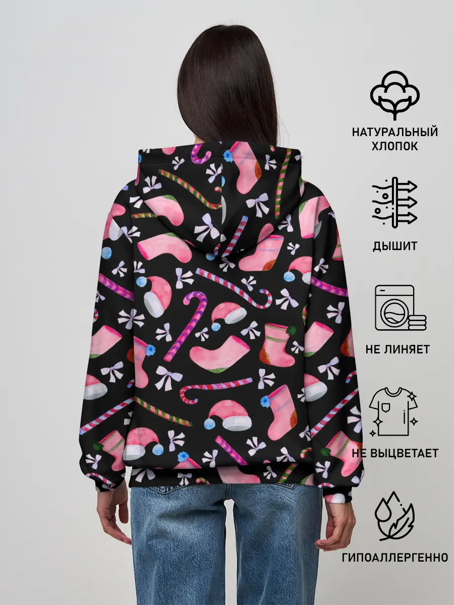 Женское худи / Новогодняя ночь, акварельный узор