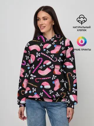 Женское худи / Новогодняя ночь, акварельный узор