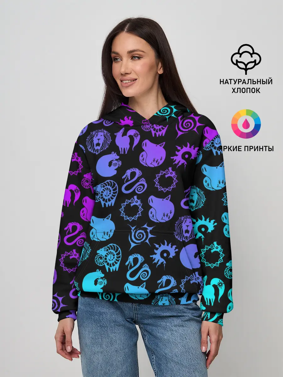 Женское худи / 7 СМЕРТНЫХ ГРЕХОВ НЕОН ЭМБЛЕМЫ