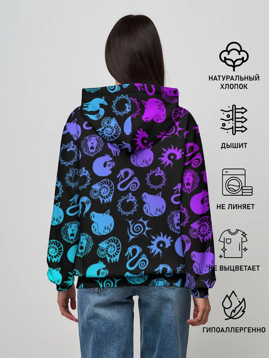 Женское худи / 7 СМЕРТНЫХ ГРЕХОВ НЕОН ЭМБЛЕМЫ