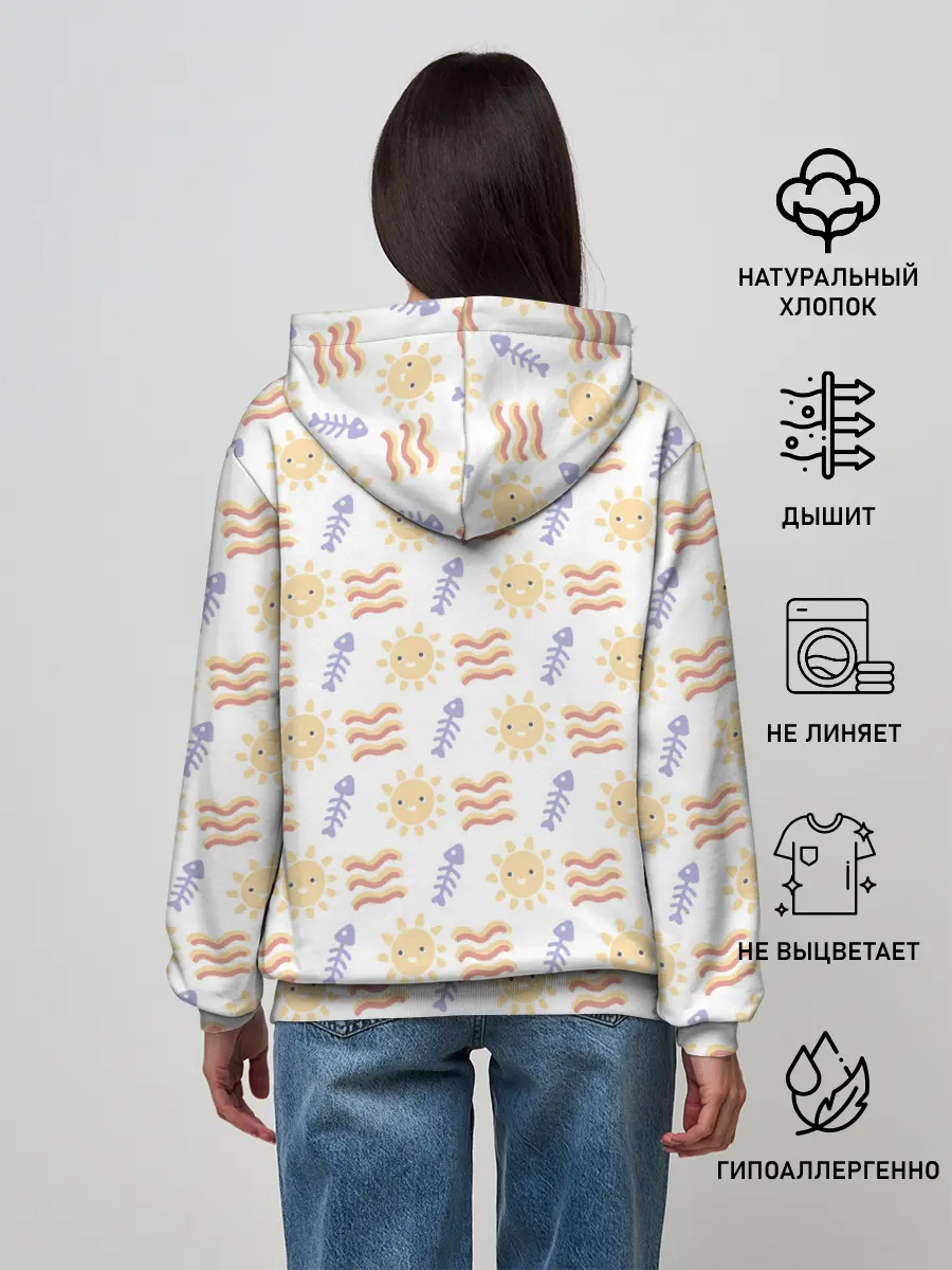 Женское худи / летнее солнце и волны