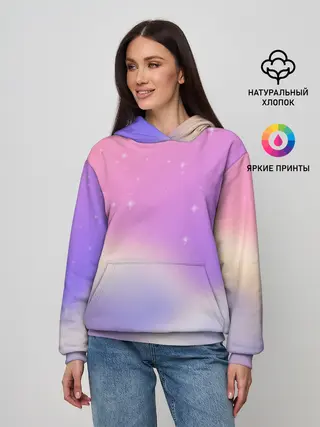 Женское худи / Звёздное небо розовый закат