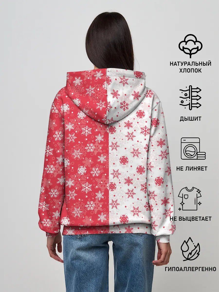 Женское худи / Снежинки - новогодние узоры