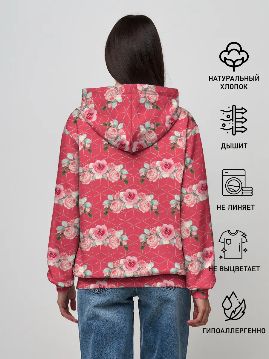 Женское худи / Красные розы паттерн