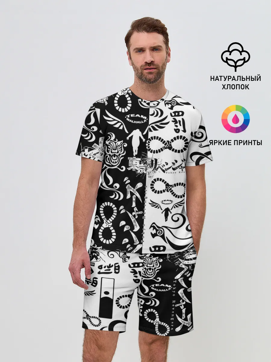 Мужской костюм с шортами / ТОКИЙСКИЕ МСТИТЕЛИ ЛОГОБОМБИНГ ЧБ