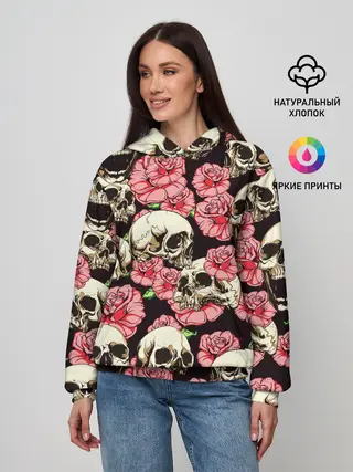 Женское худи / Черепа и цветы