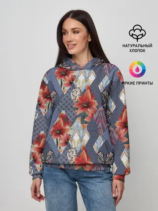 Женское худи / Оранжево-серый пэчворк