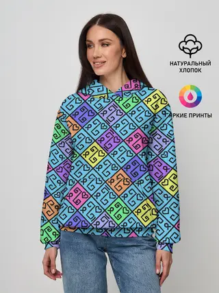 Женское худи / Неоновый яркий абстрактный узо