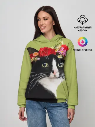 Женское худи / Кот и цветы