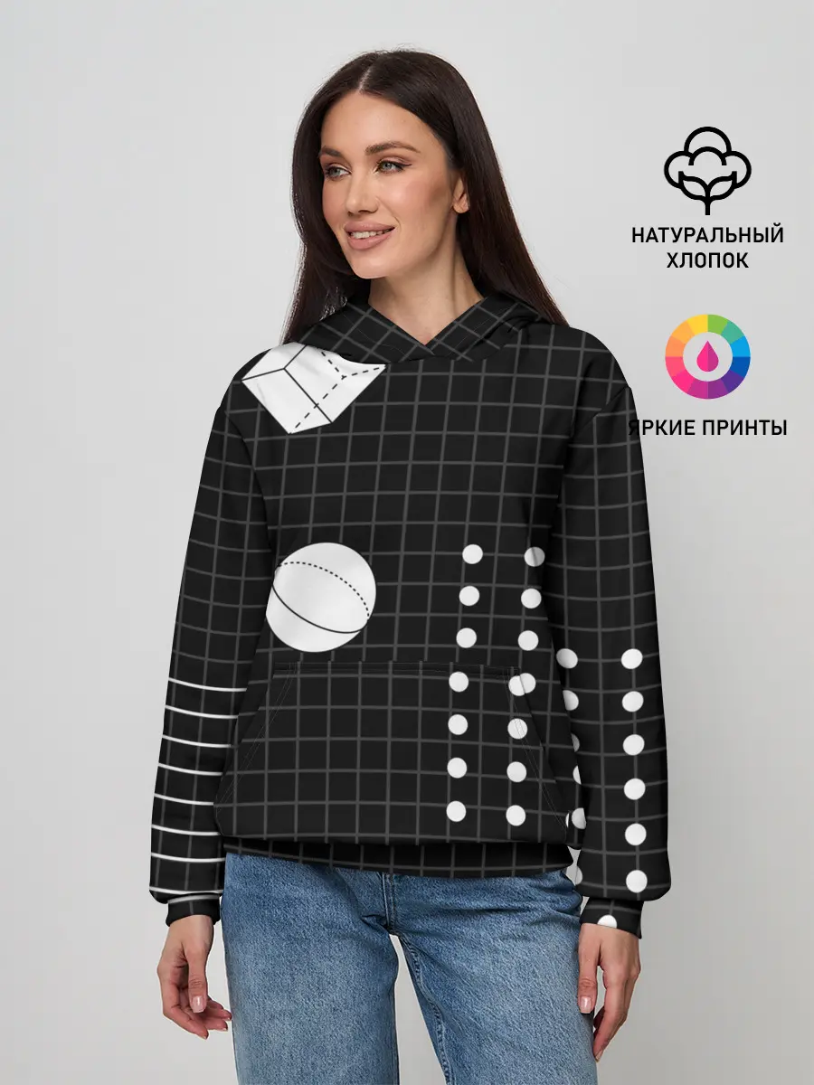 Женское худи / Черно-белые фигуры 3D