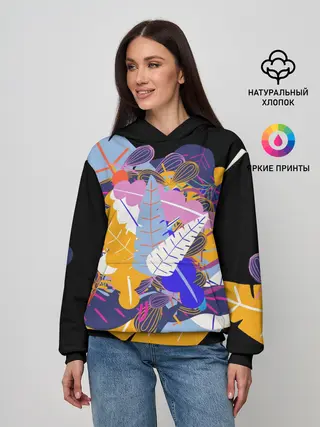 Женское худи / узор из листьев и цветов