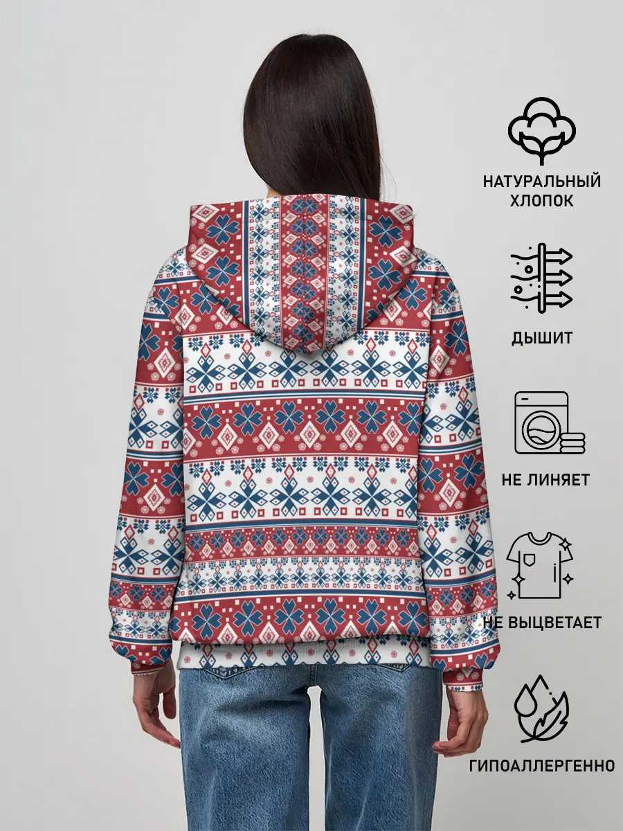 Женское худи / Этнический красно-синий узор