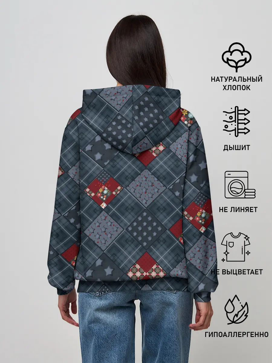 Женское худи / Синий джинсовый плед