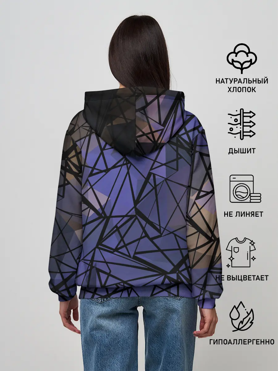 Женское худи / Синий-бежевый абстрактный узор