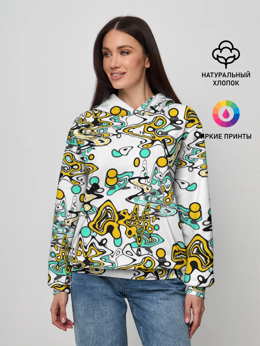 Женское худи / Бирюзово-желтый узор