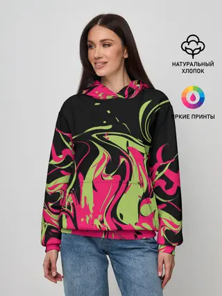 Женское худи / Черно малиновый абстрактный