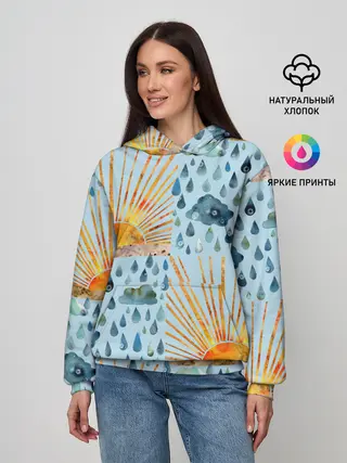 Женское худи / Осенний паттерн: Дождь и солнце