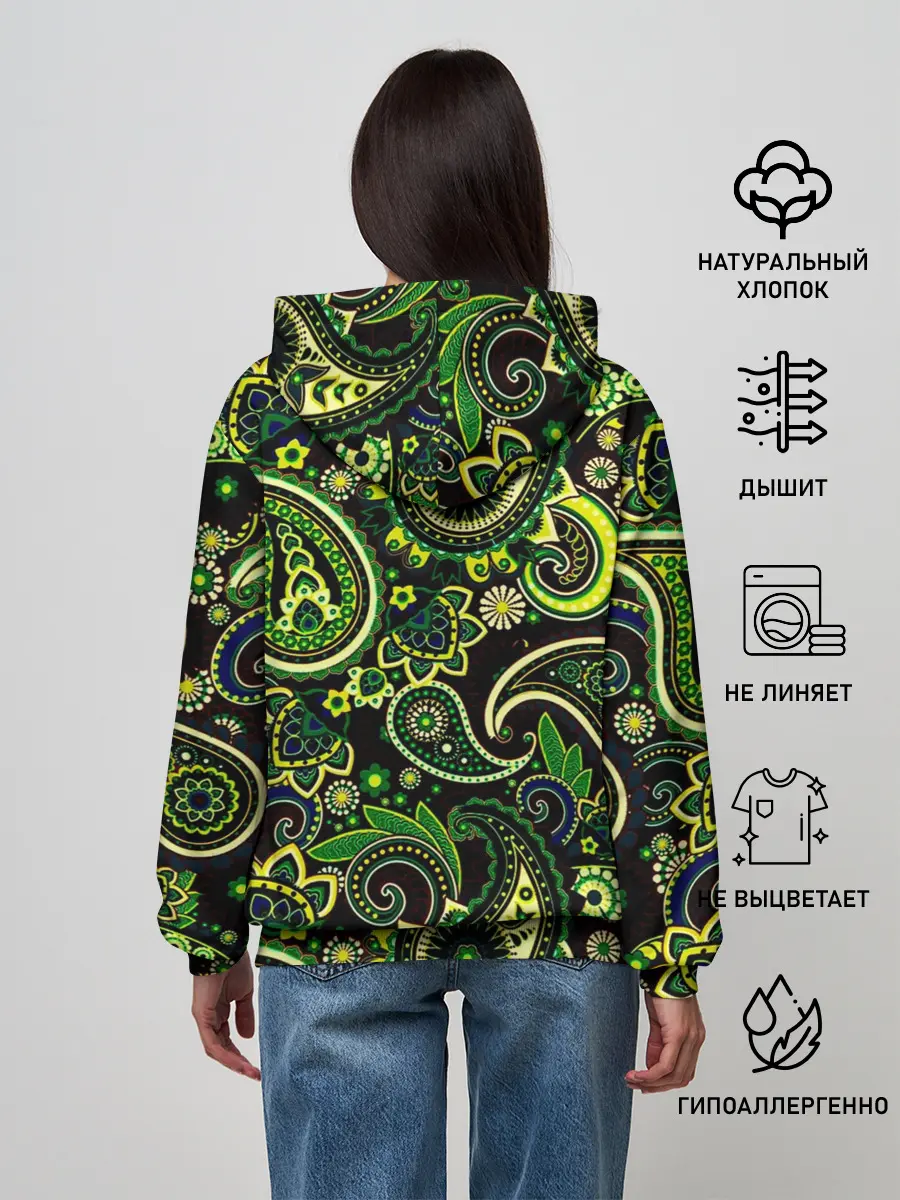 Женское худи / Ярко зеленые славянские узоры