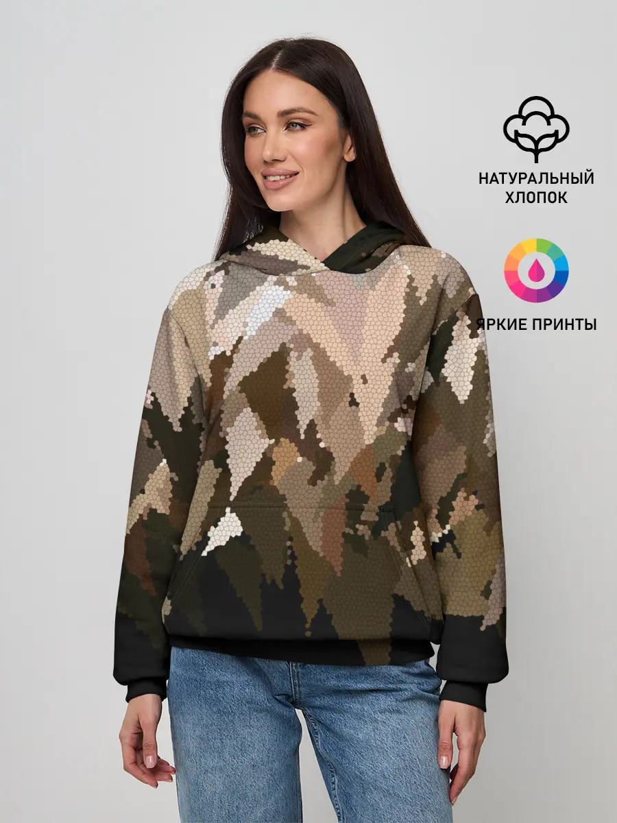 Женское худи / Бежево-коричневая мозаика