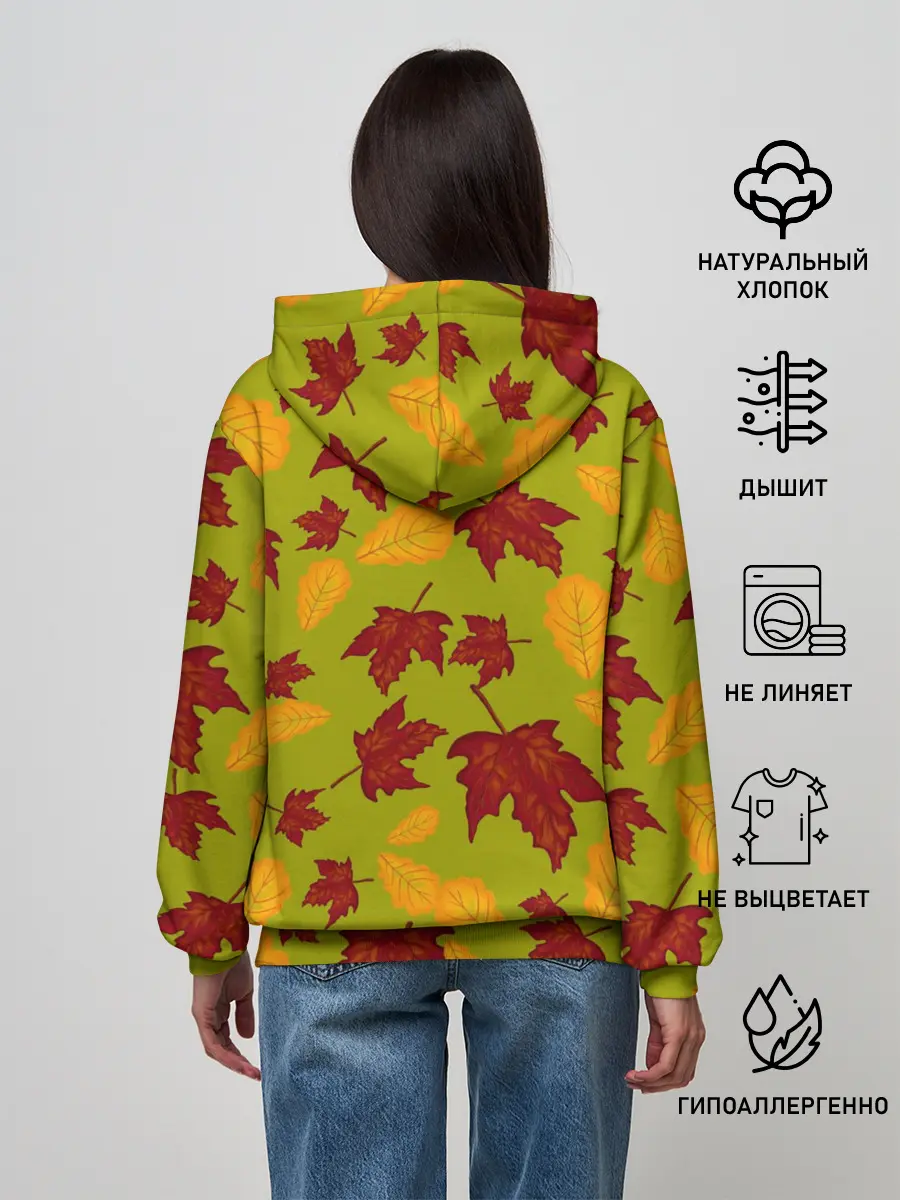 Женское худи / осенние листья клён и дуб