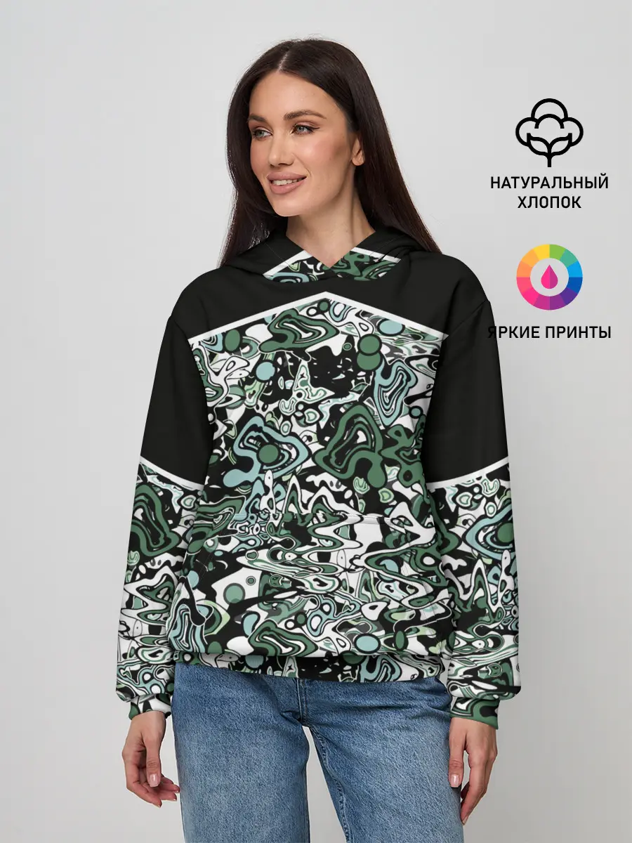 Женское худи / Черно-зеленые каракули