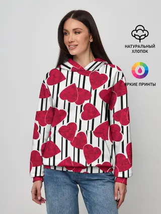 Женское худи / Полосатый узор сердце